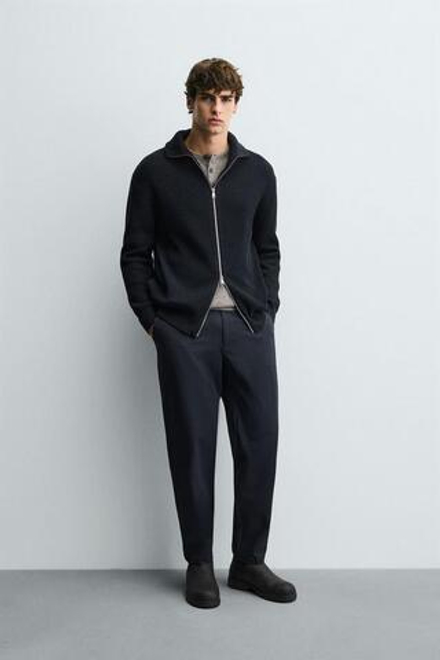 ZARA БРЮКИ ИЗ РЕЛЬЕФНОЙ ТКАНИ КОМФОРТНОГО КРОЯ, МОРСКОЙ СИНИЙ