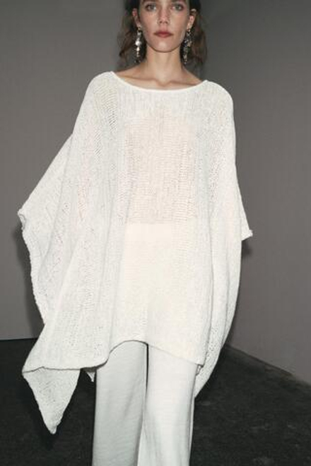 ZARA БРЮКИ ШИРОКИЕ ТРИКОТАЖНЫЕ, БЕЛЫЙ