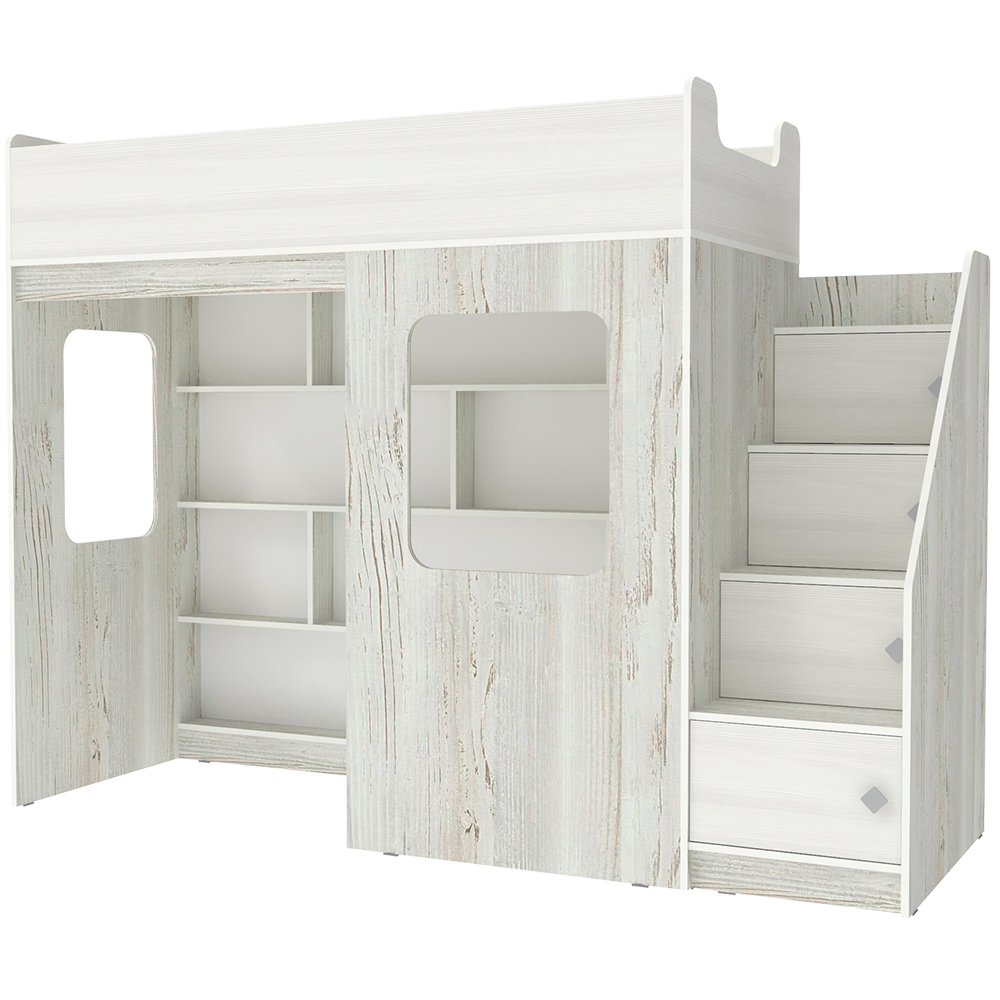 Кровать-чердак КарИВи Л-С604.3 75x175 Винтерберг Белое Дерево