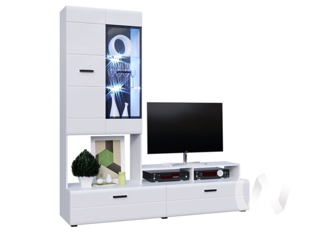 Центральная секция Гостиная Нэнси New (белый/белый глянец холодный)