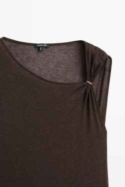 Massimo Dutti Асимметричный топ со спущенными плечевыми швами, пестро-коричневый