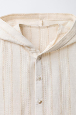 ZARA КУРТКА-РУБАШКА В ПОЛОСКУ С КАПЮШОНОМ, ЭКРЮ