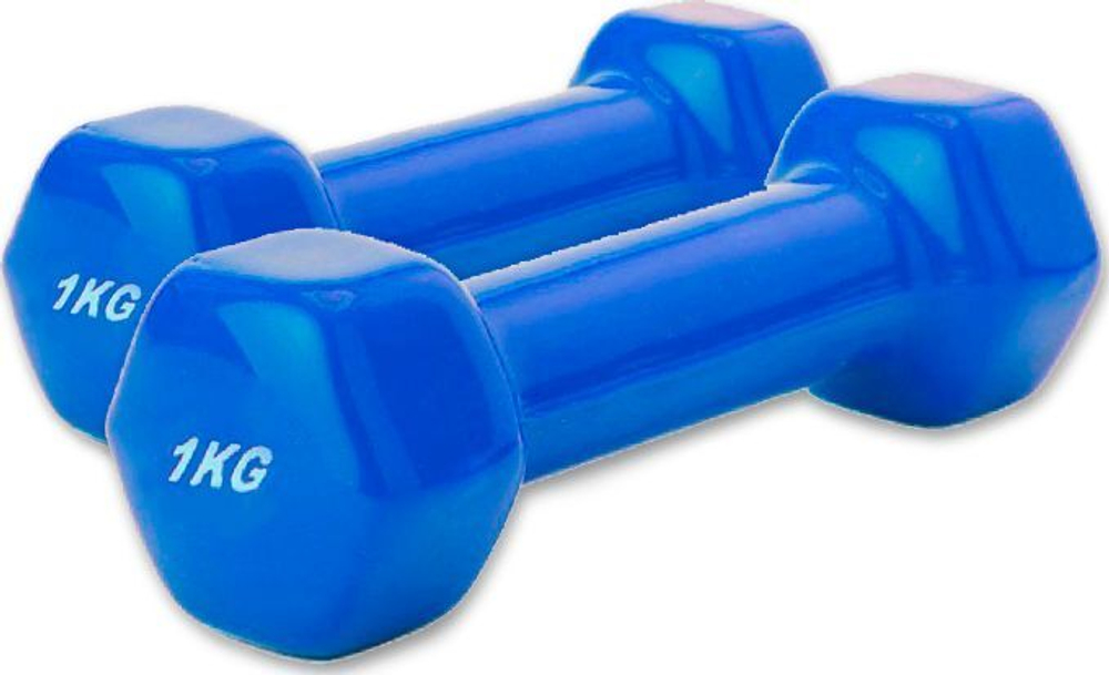 Набор гантелей обрезиненных по 1 кг, синие, 2 шт