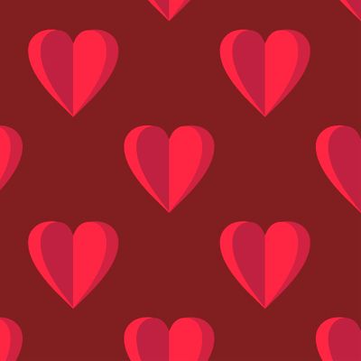 Red 3D hearts seamless pattern.