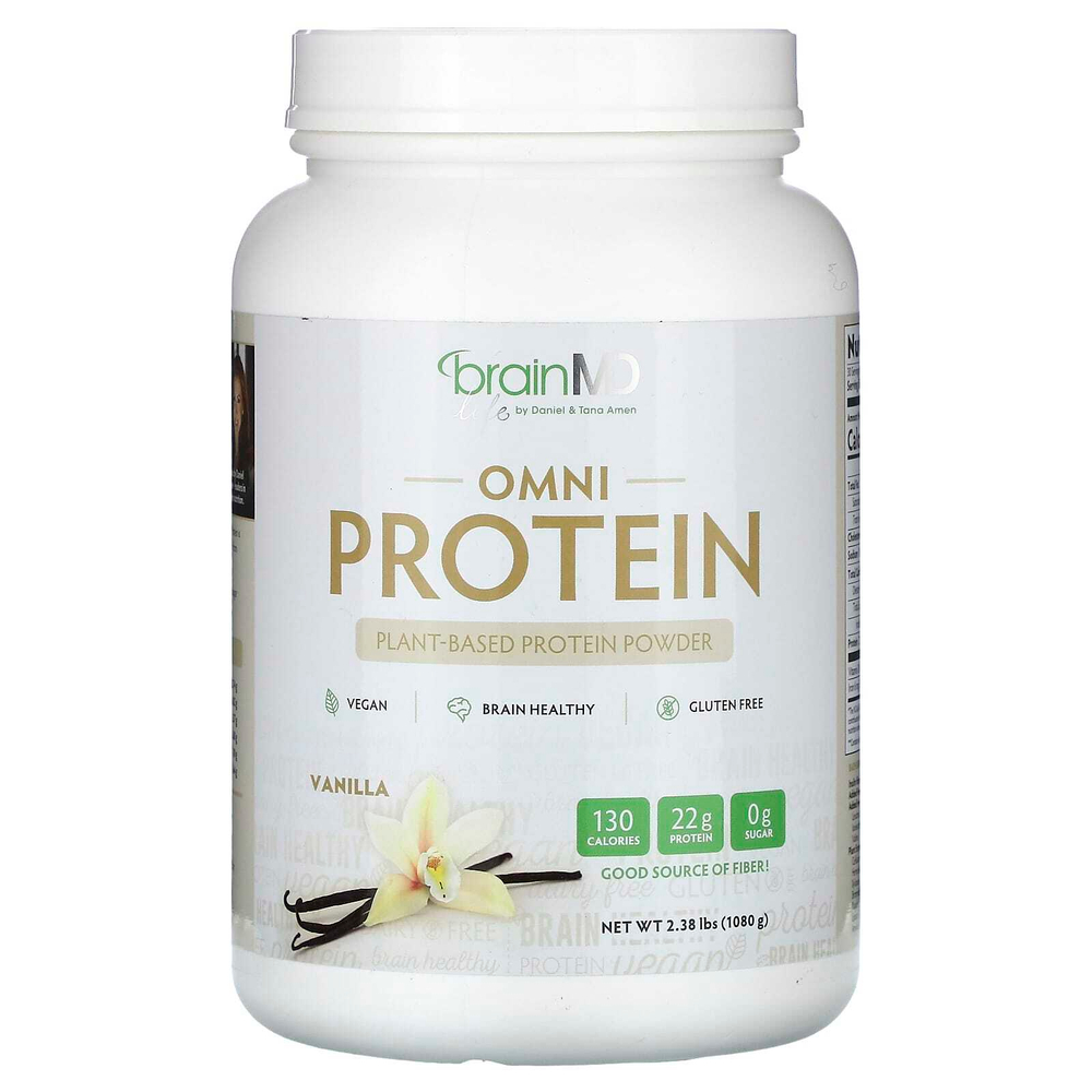 BrainMD, Omni Protein, протеиновый порошок из растительных ингредиентов, со вкусом ванили, 1080 г (2,38 фунта)