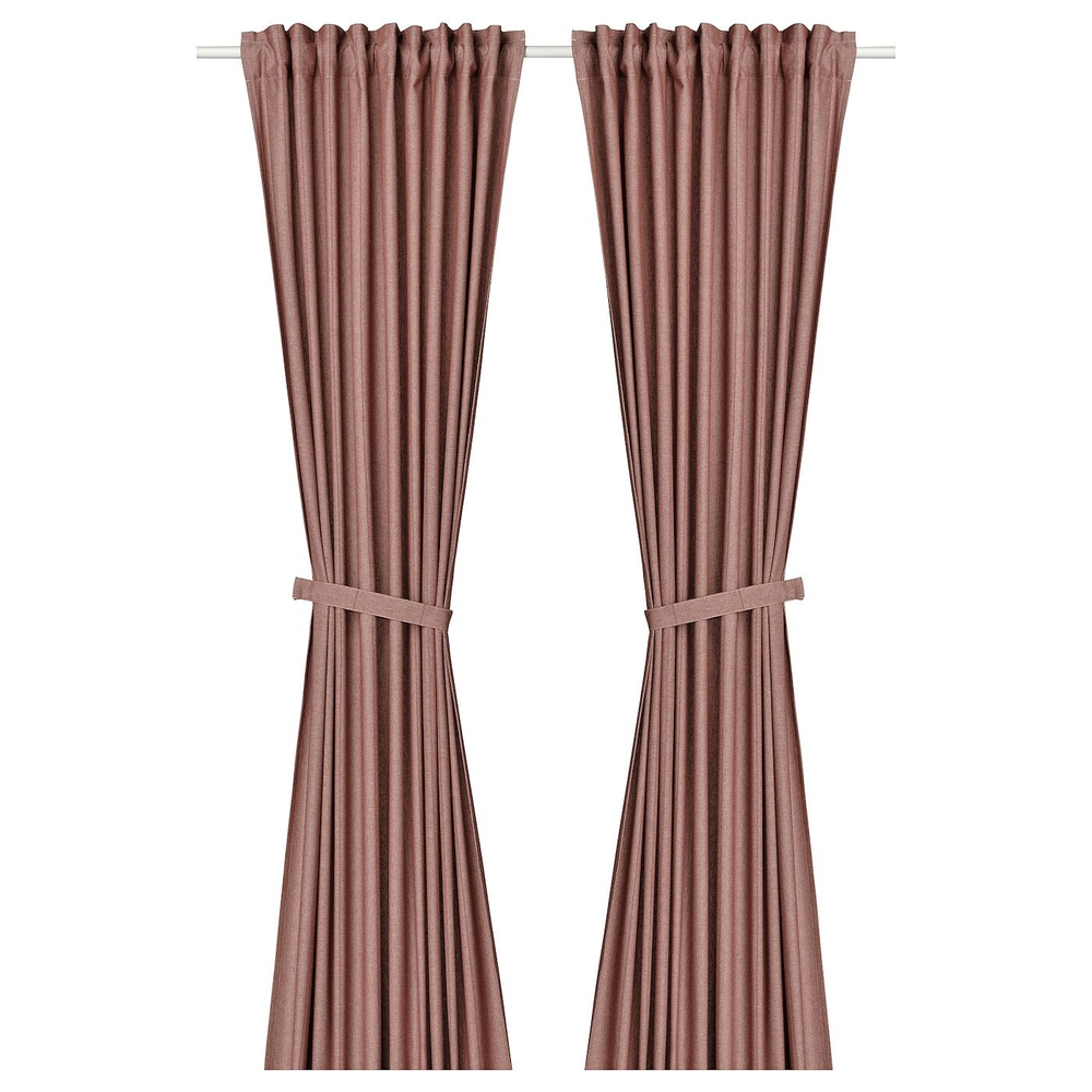 IKEA LENDA  (ИКЕА ЛЕНДА)  -  Штора с креплением, 2 шт, на ленте/коричневый/красный, 140x300 см