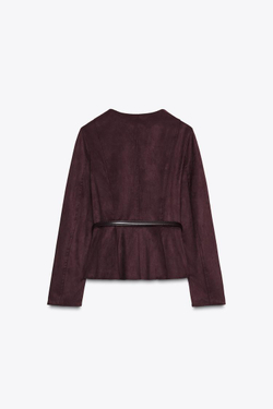 ZARA КУРТКА С БАСКОЙ И ПОЯСОМ, БУРГУНДИ