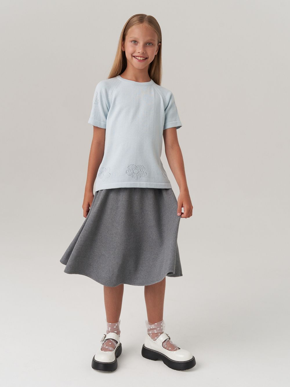 Юбка для девочки в школу AT814 серый