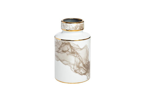 Ваза Garda Decor керамическая белая (серый декор с золотом)