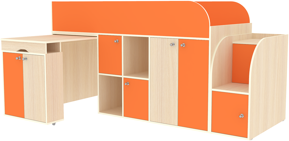 Кровать-чердак КарИВи Малыш 3  Дуб Молочный Оранжевый