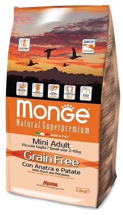Monge Dog 2.5кг GRAIN FREE Mini беззерновой корм для собак мелких пород утка с картофелем