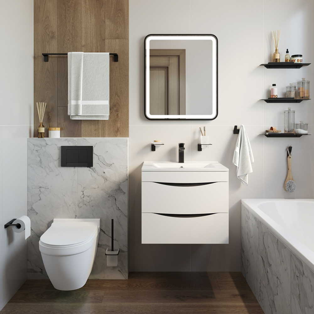 Тумба с умывальником IDDIS Cloud, подвесная, 60 см, белая, CLO60W0i95K