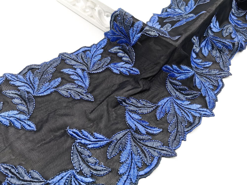 Вышивка на сетке (эластичная), 21 см, черный и ультрамарин, (Арт: VS-1016), м