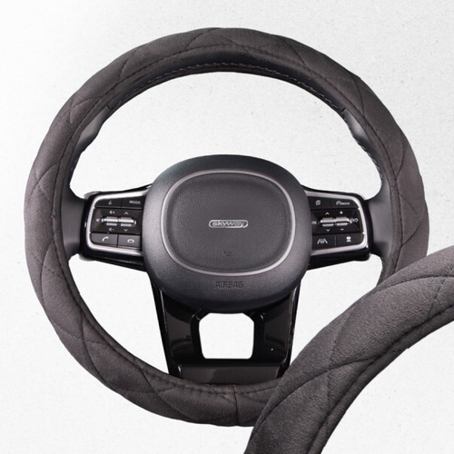 Оплетка руля M 37-38 см замша серая Hit-1 (SKYWAY)