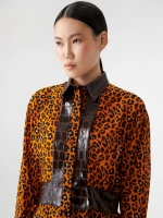 Блуза леопардовая с отделкой из экокожи OLA OLA