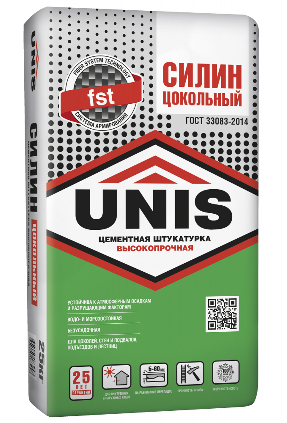 Штукатурка UNIS СИЛИН ЦОКОЛЬНЫЙ цементная высокопрочная армированная 25 кг
