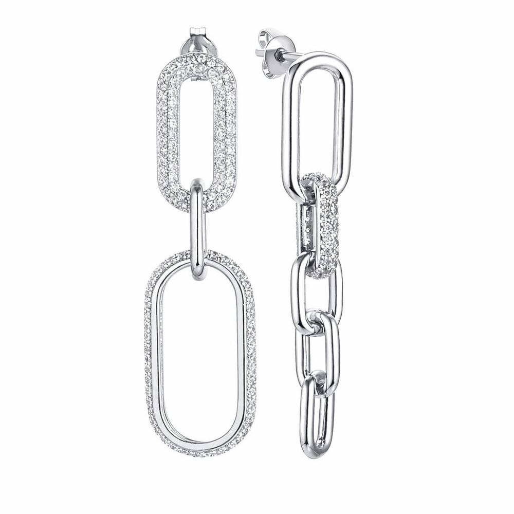 Серьги «Цепи с россыпью фианитов» в серебре