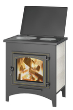 Печь-Камин ВЕЗУВИЙ ПК-04 (240) с плитой бежевый 12 кВт (200 м3) Ø115мм