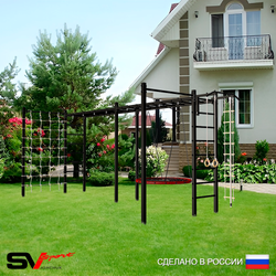 Уличная шведская стенка Sv Sport рукоход х 2 с комплектом турник прямой 2шт У52266 (Турник/Гнездо 80см/Канат/кольца/лестница/Сетка)