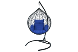 Кресло подвесное Сфера Лайт арт.BG1515 (стойка+основание.чёрн.,корзн.чёрн.,подуш.синяя. 3уп. (Б))