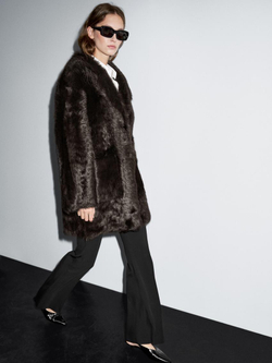 Massimo Dutti Длинная шуба из тосканской кожи, коричневый