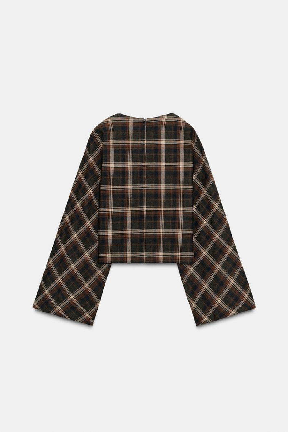 ZARA ТОП В КЛЕТКУ ИЗ ХЛОПКА, ТЕМНЫЙ ХАКИ