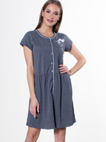 Трикотажный халат на пуговицах с укороченным рукавом (Размер: XL) (Цвет: темно-серый)