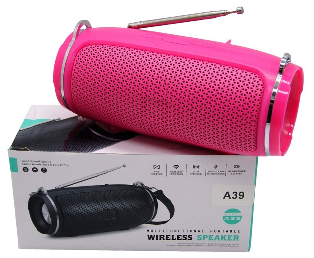 Колонка - Bluetooth A39 (розовый)