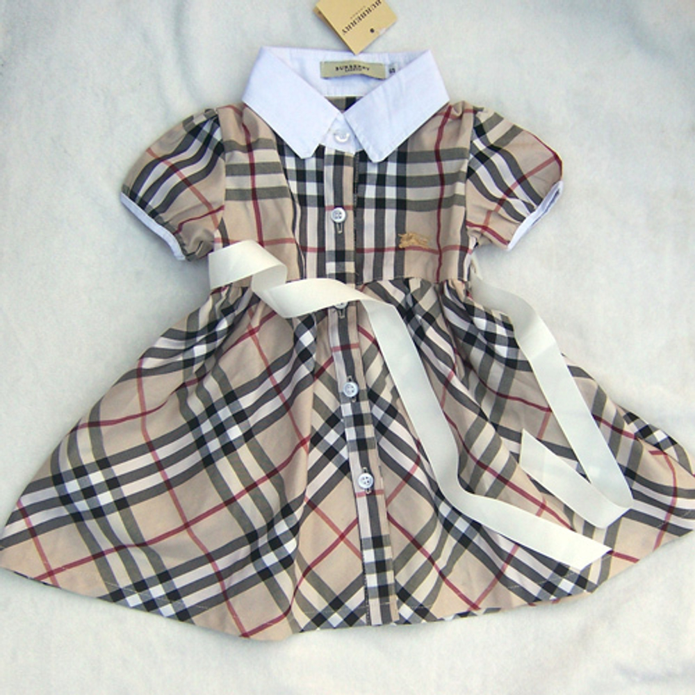 Платье детское клетчатое с поясом и отложным воротником