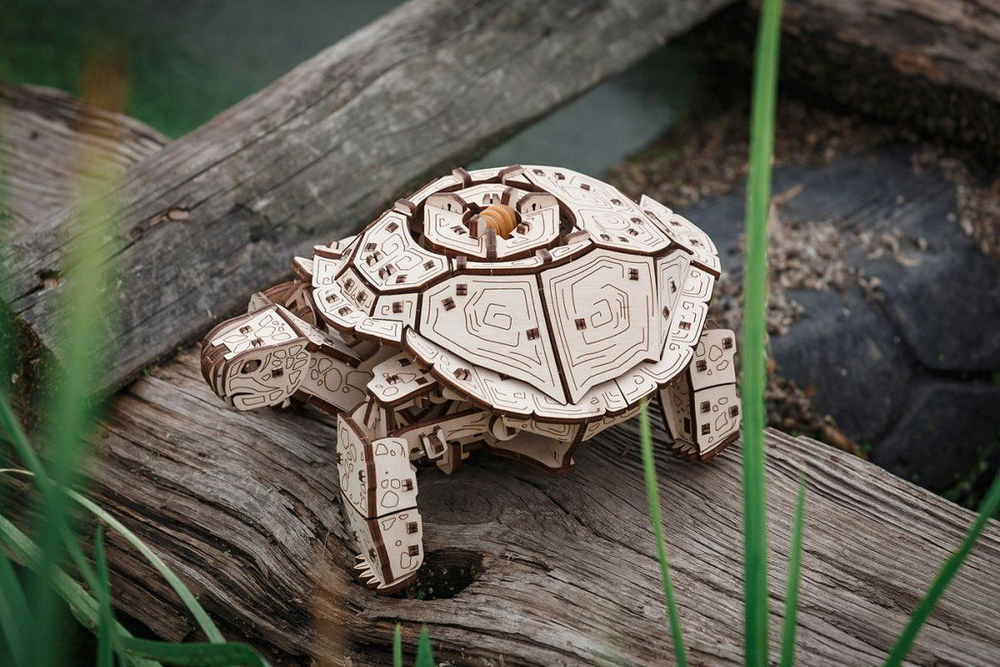 Механическая Черепаха от Eco Wood Art (EWA) - Деревянный конструктор, сборная модель, 3D пазл