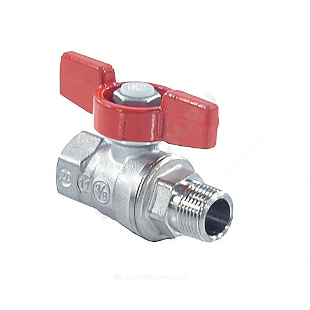 Кран шаровой латунь хром R254D Ду 32 Ру42 ВР/НР бабочка красная Giacomini R254X006