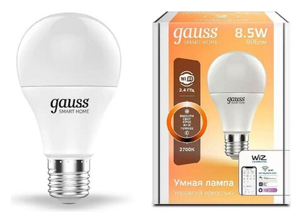 Лампа светодиодная с управлением через Wi-Fi Gauss Smart Home E27 8.5Вт 2700K 1050112