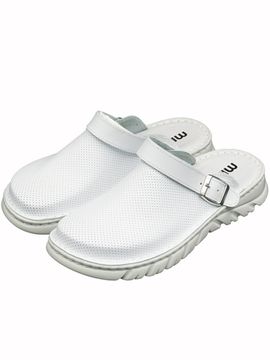 09 | "Lika" | Белые женские медицинские сабо натуральная кожа (перфорация)