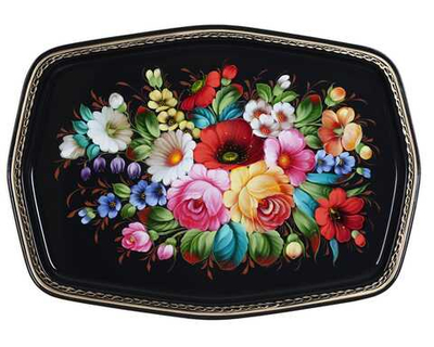 Жостовский поднос декоративный, размер 45х32 см (A18), металлический