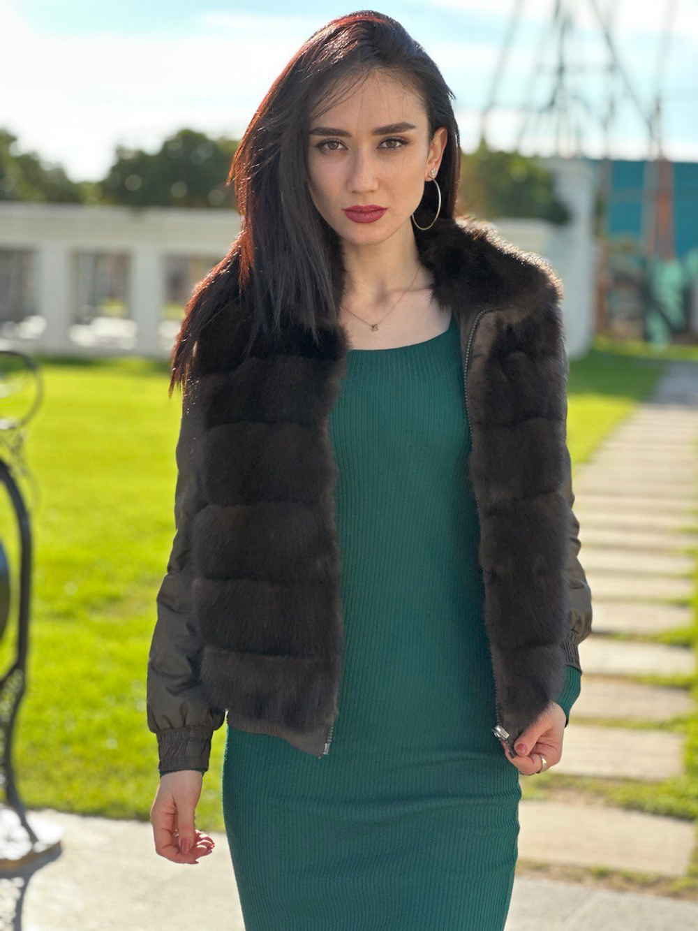 Куртка со вставками из меха норки (бомбер)