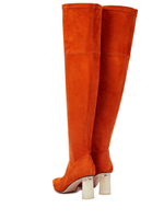 Женские рыжие ботфорты с жемчужным каблуком