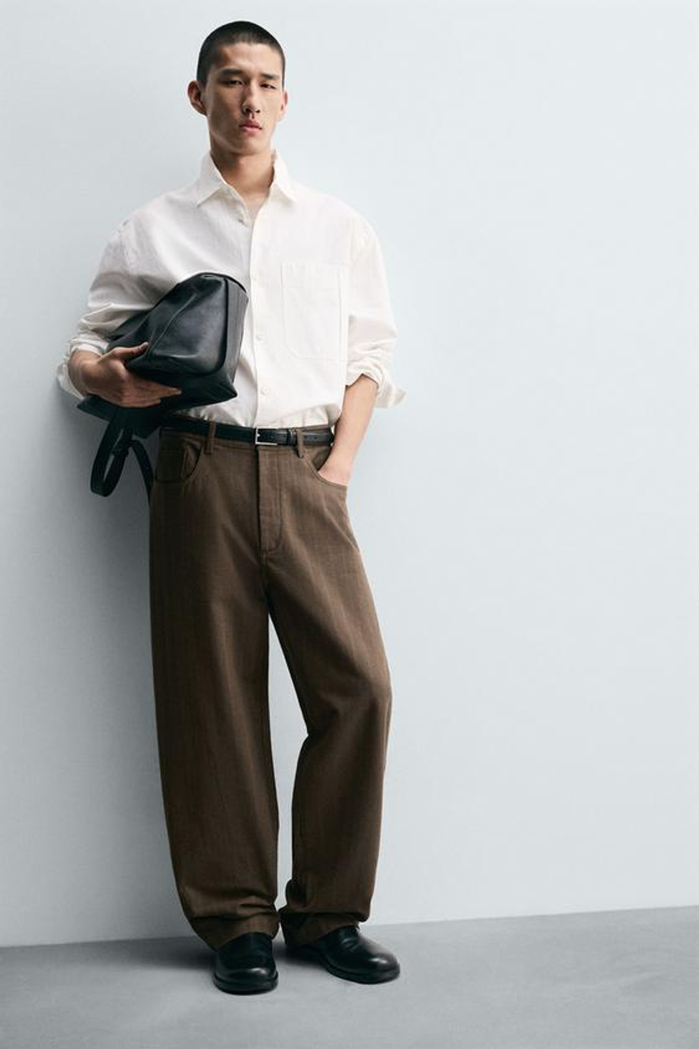 ZARA БРЮКИ BALLON FIT ИЗ ЖАККАРДА В ПОЛОСКУ, КОРИЧНЕВЫЙ