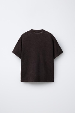 ZARA ТРИКОТАЖНАЯ ФУТБОЛКА РУСТИК, ШОКОЛАДНЫЙ