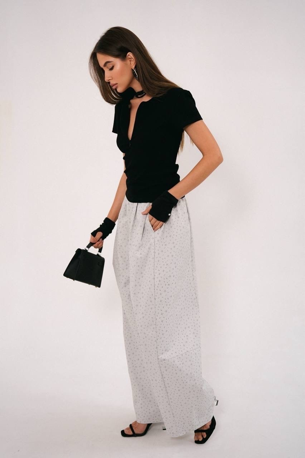 Брюки на резинке из хлопка в мелкий цветочек