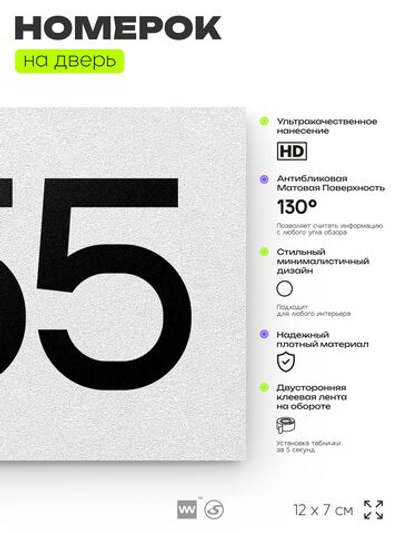 Номер на дверь 955, табличка на дверь для офиса, квартиры, кабинета, аудитории, склада, белая 120х70 мм, Айдентика Технолоджи