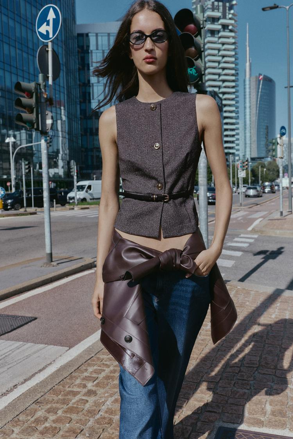 ZARA ТОП БЕЗ РУКАВОВ, СЕРЫЙ МЕЛАНЖ