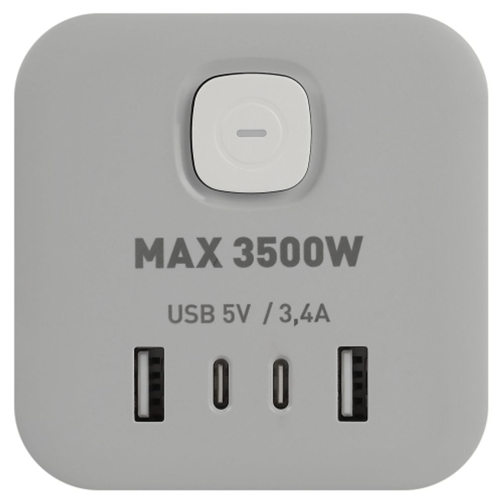 Удлинитель электрический ЭРА CUBE-3es-1,5m-4USB-W куб с заземлением с выключателем 3 розетки+4xUSBA+C 1,5м 16А белый | Бытовые удлинители