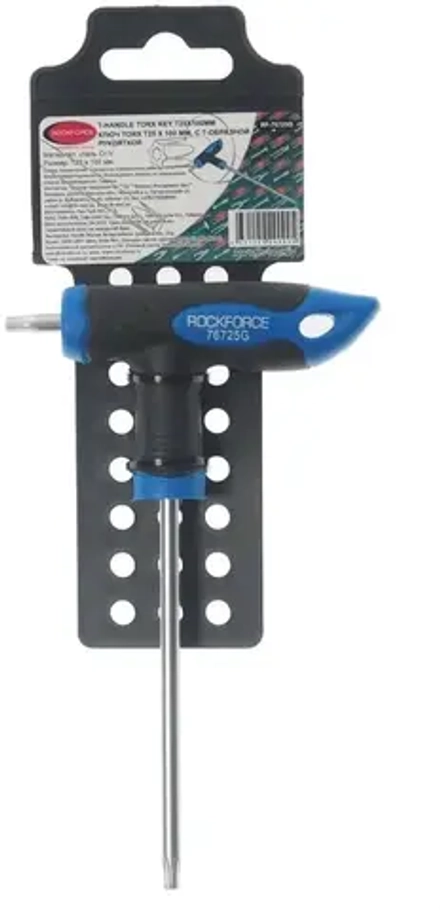 Ключ TORX T25х100мм RF-76725G: Т-образный с прорезиненной рукояткой, на пластиковом держателе ROCKFORCE