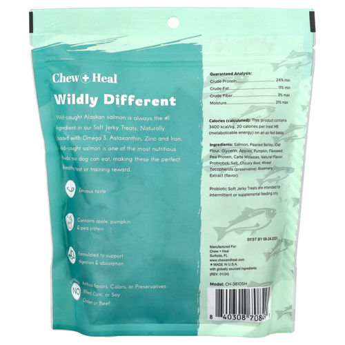 Chew + Heal, Мягкое вяленое лакомство с пробиотиком, для собак, с лососем, 340 г (12 унций)
