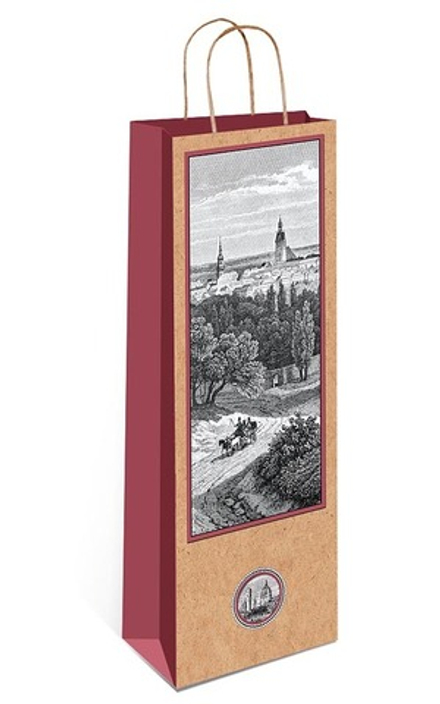 Пакет подарочный для вина, Гравюра, Крафт, 36*12*9 см, 1 шт.