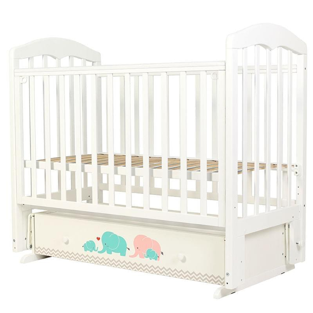 Кроватка детская Топотушки Сильвия 7 Слоники маятник, белая
