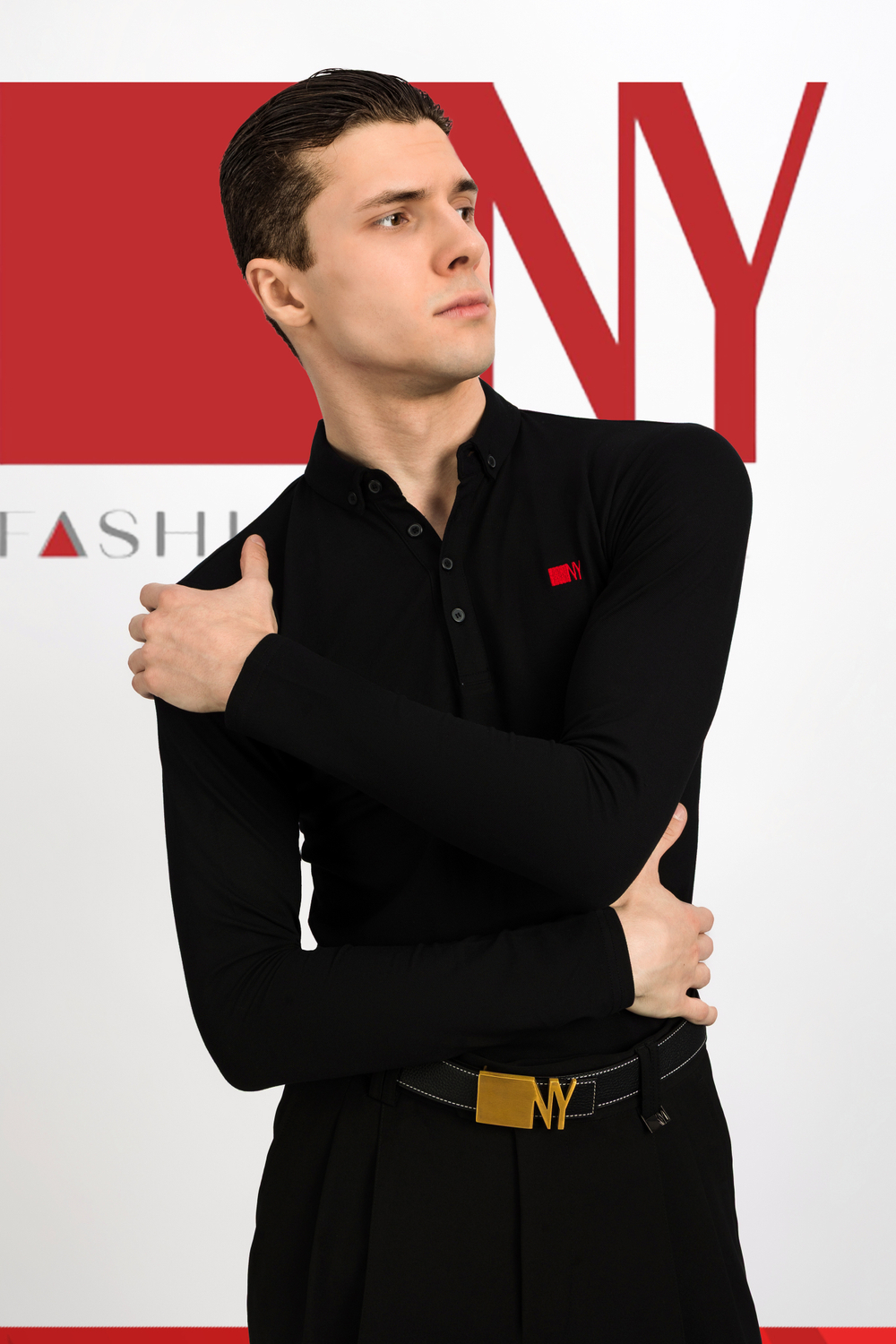 Поло с длинным рукавом черная хлопок