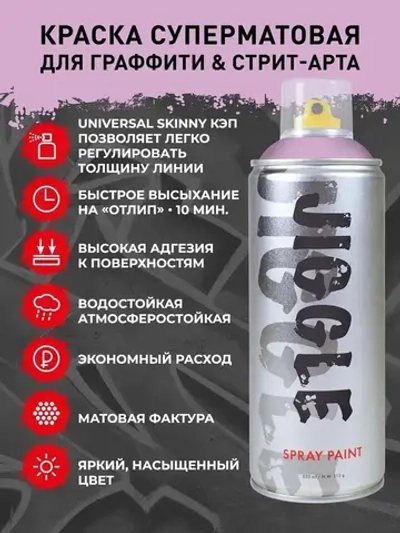Аэрозольная краска для граффити в баллончике JIGGLE PRO суперматовая, 520 мл, LAVENDER / Лаванда