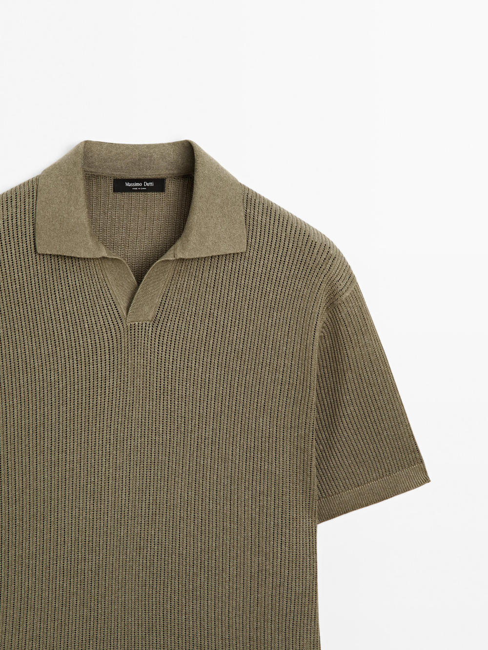 Massimo Dutti Поло с V-образным вырезом и ажурной отделкой, светлый хаки