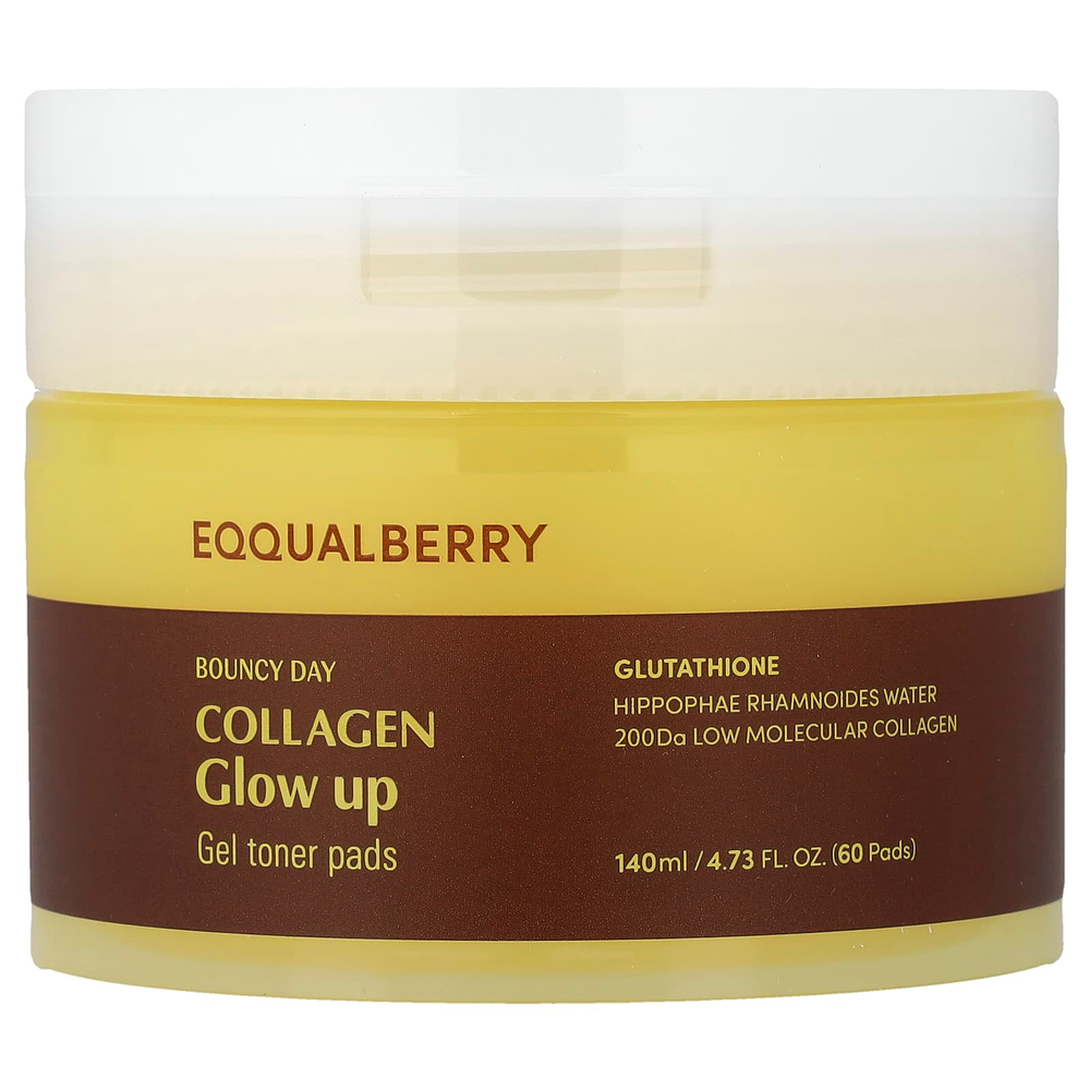 EQQUALBERRY, Bouncy Day, Collagen Glow Up, гелевые тонизирующие диски, 60 шт